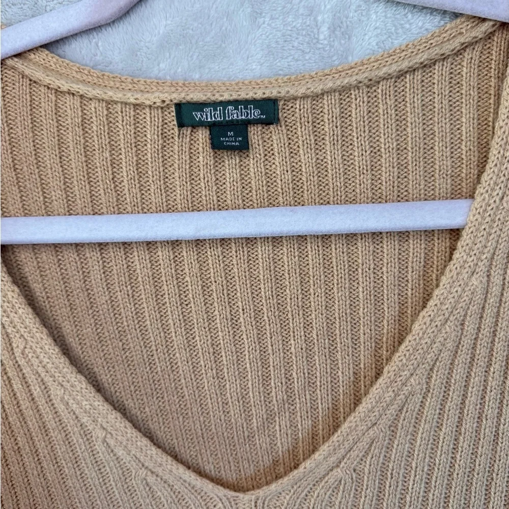 Wild Fable Tan V-Neck Ribbed Sweater - Picture 2 of 4